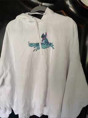 Disney White Hoodie with Blue and Pink Stitch Splash Graphic